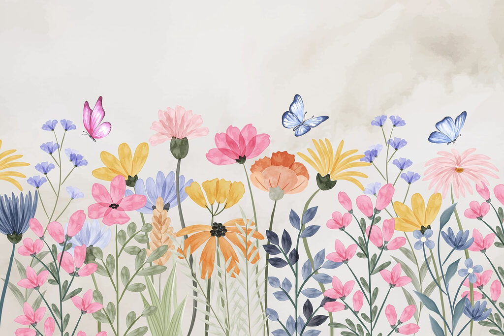 Pintura de flores y mariposas Pintura de flores y mariposas