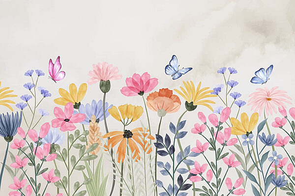 Pintura de flores y mariposas Pintura de flores y mariposas