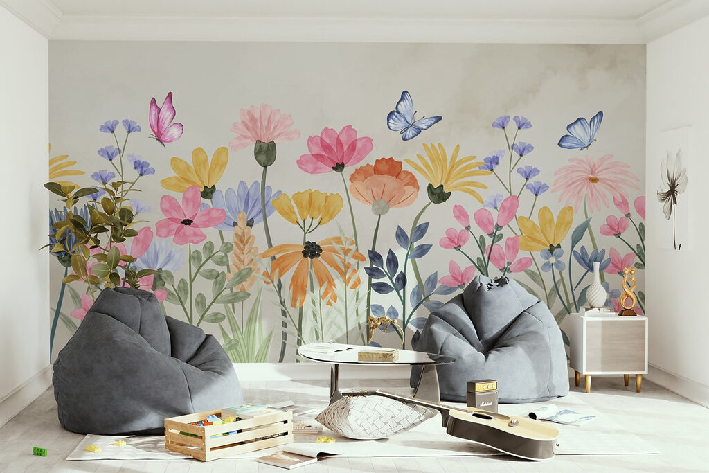Painting of flowers and butterflies