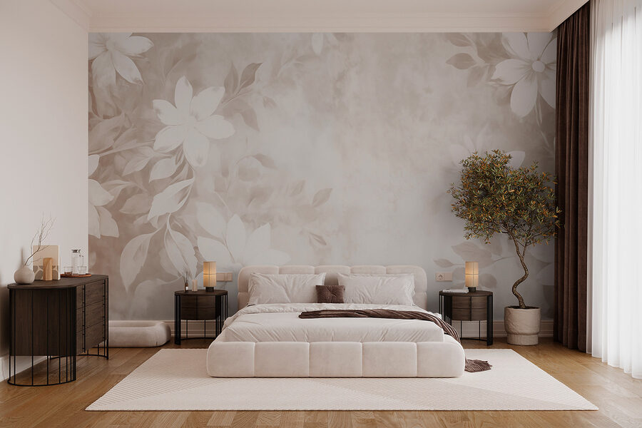Motivo floral blanco y gris