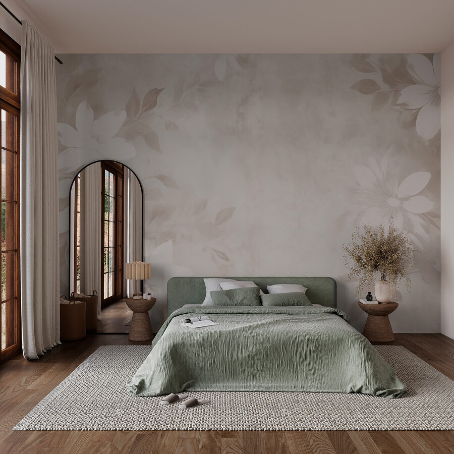 Motivo floral blanco y gris