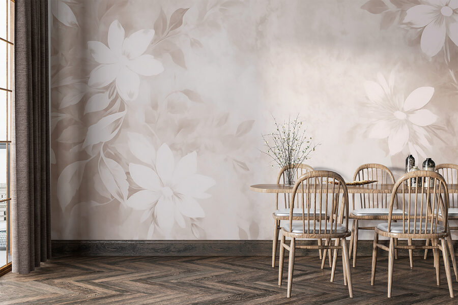 Motivo floral blanco y gris