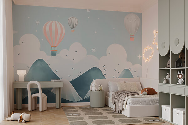 Fotomurales Fotomurales Globos aerostáticos sobrevolando montañas (SKU: w02817)