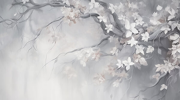 Pintura de un árbol con flores blancas Pintura de un árbol con flores blancas