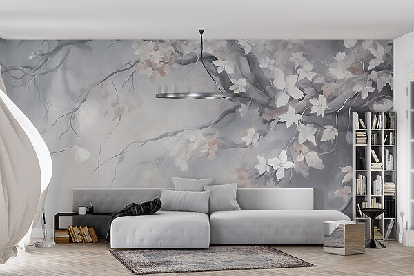 Pintura de un árbol con flores blancas Pintura de un árbol con flores blancas