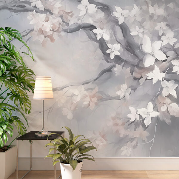 Pintura de un árbol con flores blancas Pintura de un árbol con flores blancas