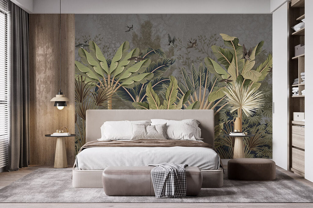 Wallpaper with a tropical forest