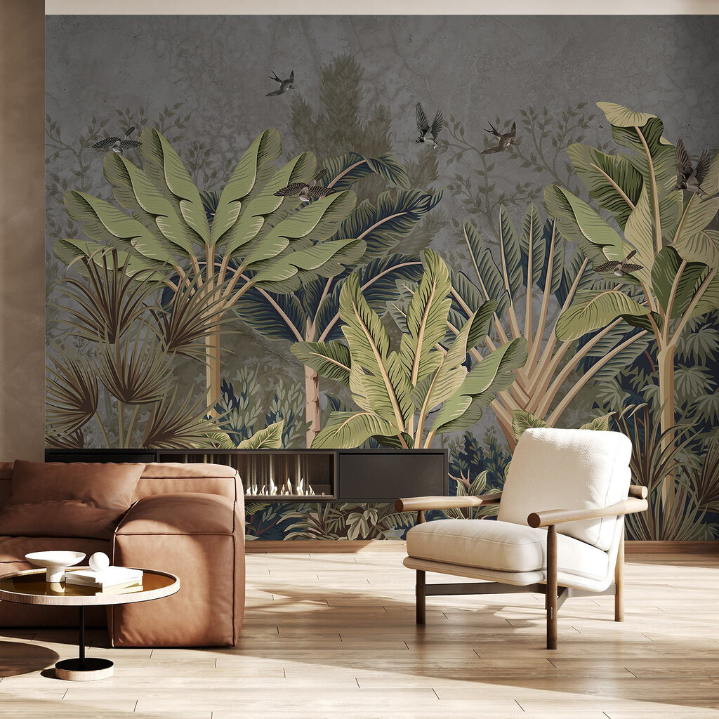 Wallpaper with a tropical forest