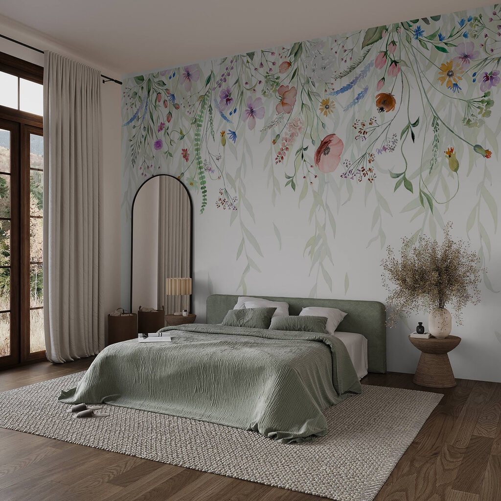 Watercolor painting of flowers and leaves