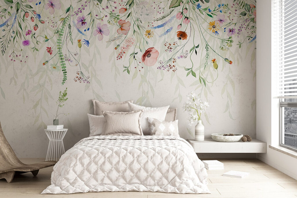 Watercolor painting of flowers and leaves