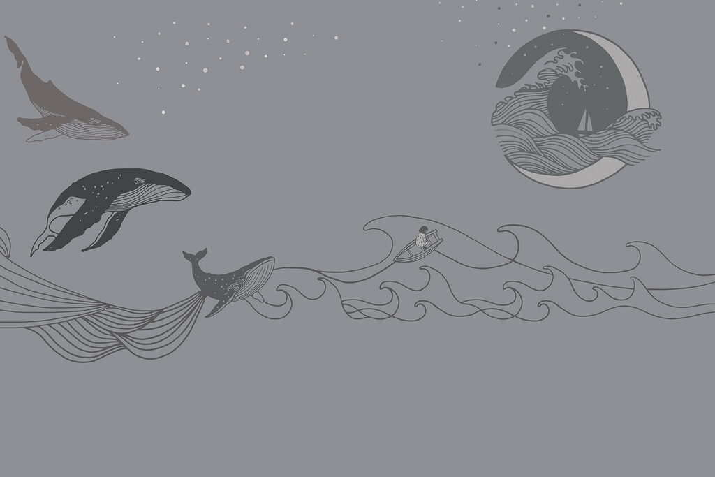 Dibujo de ballena sobre fondo gris Dibujo de ballena sobre fondo gris