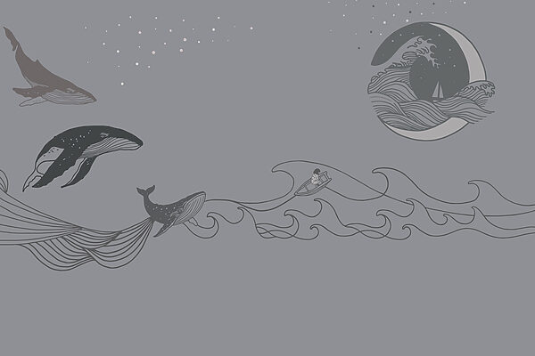 Dibujo de ballena sobre fondo gris Dibujo de ballena sobre fondo gris
