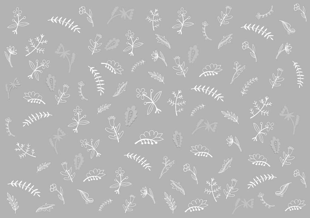 Fondo gris con flores y hojas blancas Fondo gris con flores y hojas blancas