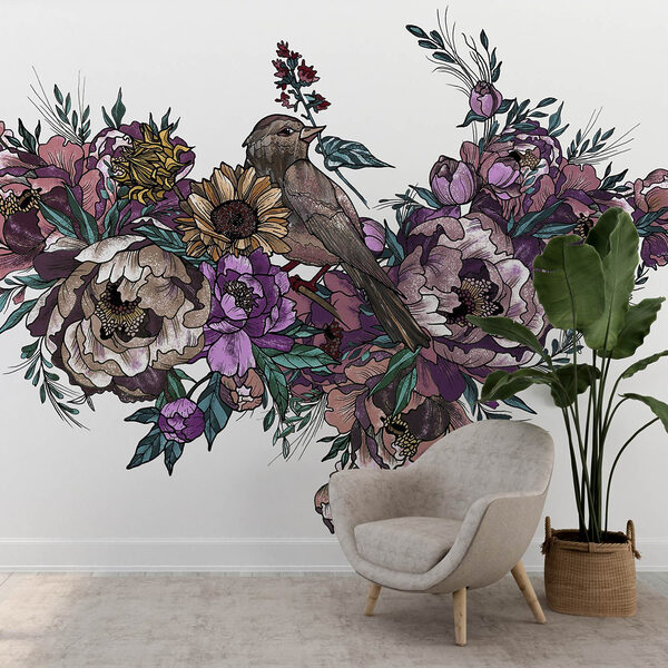 Pájaro sentado sobre un ramo de flores Pájaro sentado sobre un ramo de flores