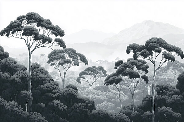 Bosque con árboles y montañas al fondo Bosque con árboles y montañas al fondo