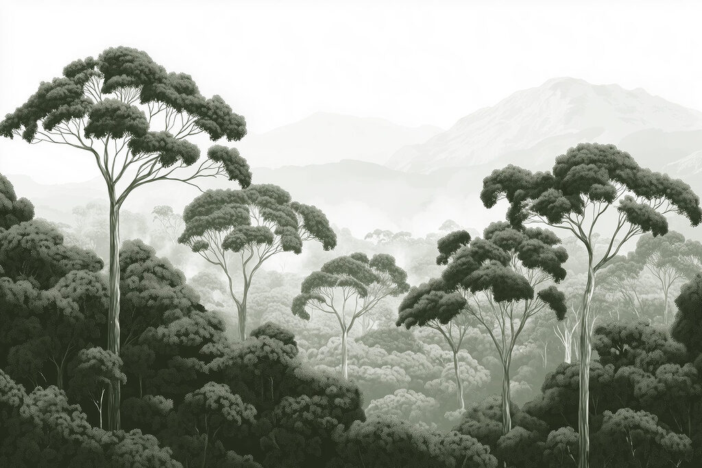 Bosque con árboles y montañas al fondo Bosque con árboles y montañas al fondo
