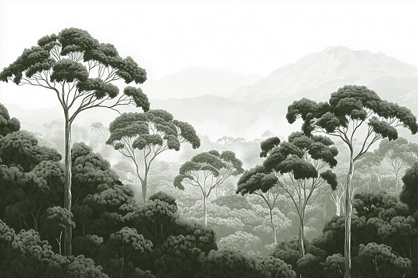 Bosque con árboles y montañas al fondo Bosque con árboles y montañas al fondo
