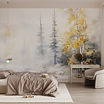 Fotomurales Acuarela de un río con árboles y nieve