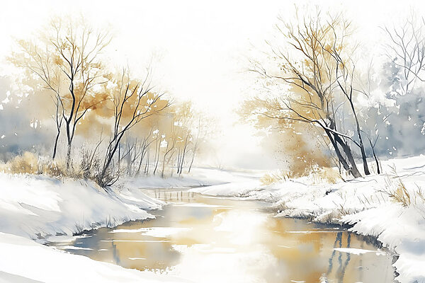 Río con nieve y árboles Río con nieve y árboles