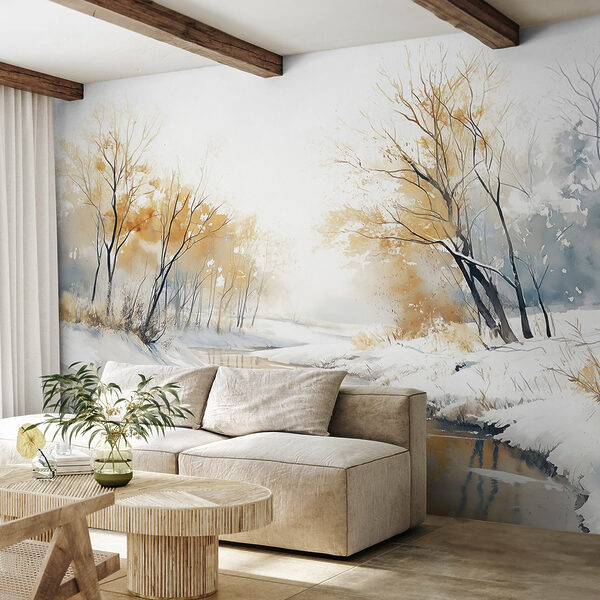 Río con nieve y árboles Río con nieve y árboles