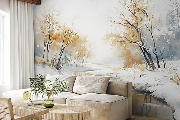 Río con nieve y árboles Río con nieve y árboles