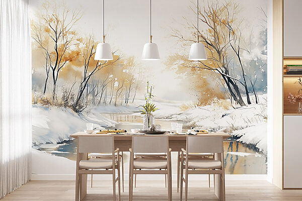 Río con nieve y árboles Río con nieve y árboles