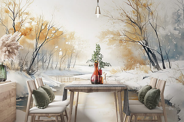 Río con nieve y árboles Río con nieve y árboles