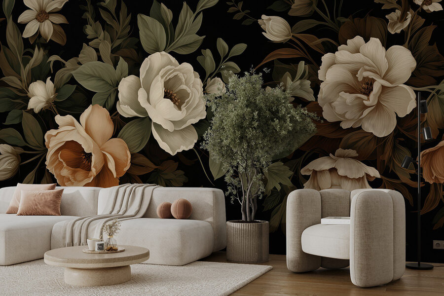 Delicadas flores sobre un fondo oscuro