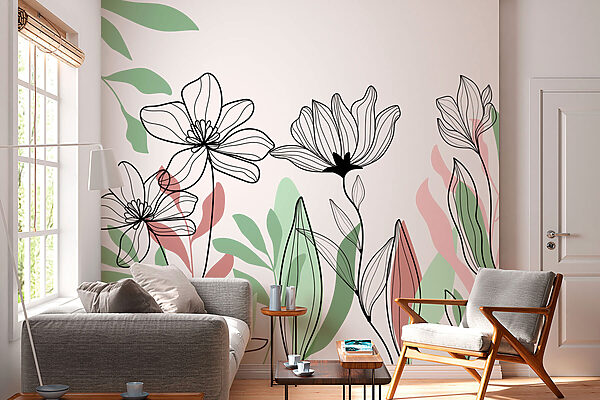 Línea de flores y hojas Línea de flores y hojas
