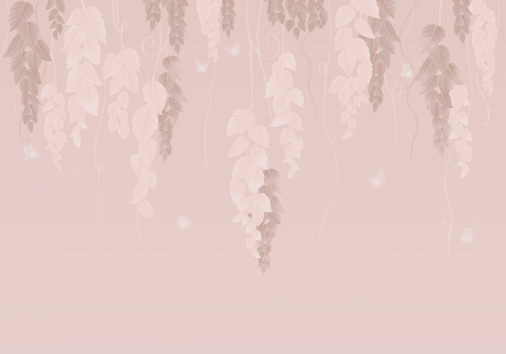Fondo rosa y blanco con hojas y mariposas Fondo rosa y blanco con hojas y mariposas