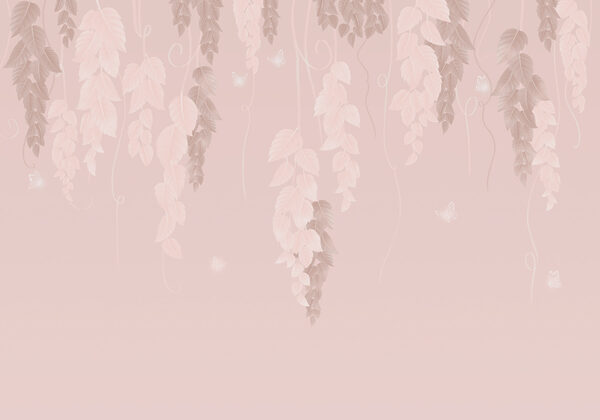 Fondo rosa y blanco con hojas y mariposas Fondo rosa y blanco con hojas y mariposas