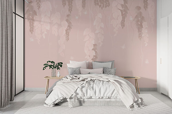 Fondo rosa y blanco con hojas y mariposas Fondo rosa y blanco con hojas y mariposas