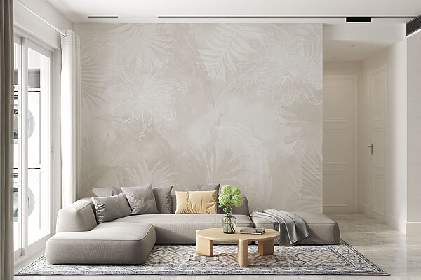 White floral pattern on a grey background