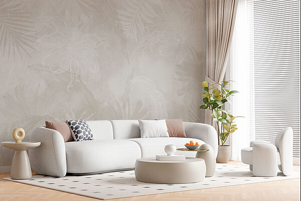 White floral pattern on a grey background
