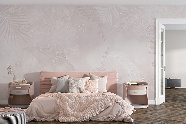 Fotomurales Fotomurales Estampado floral blanco y rosa (SKU: w02737v4)