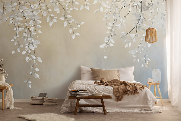 Fotomurales Fotomurales Hojas blancas en una rama (SKU: w02868)
