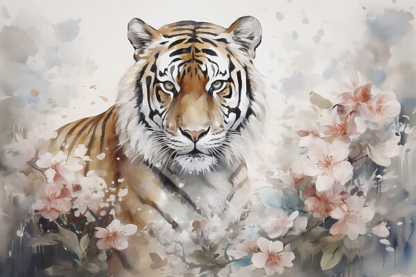 Tigre en un jardín florido Tigre en un jardín florido