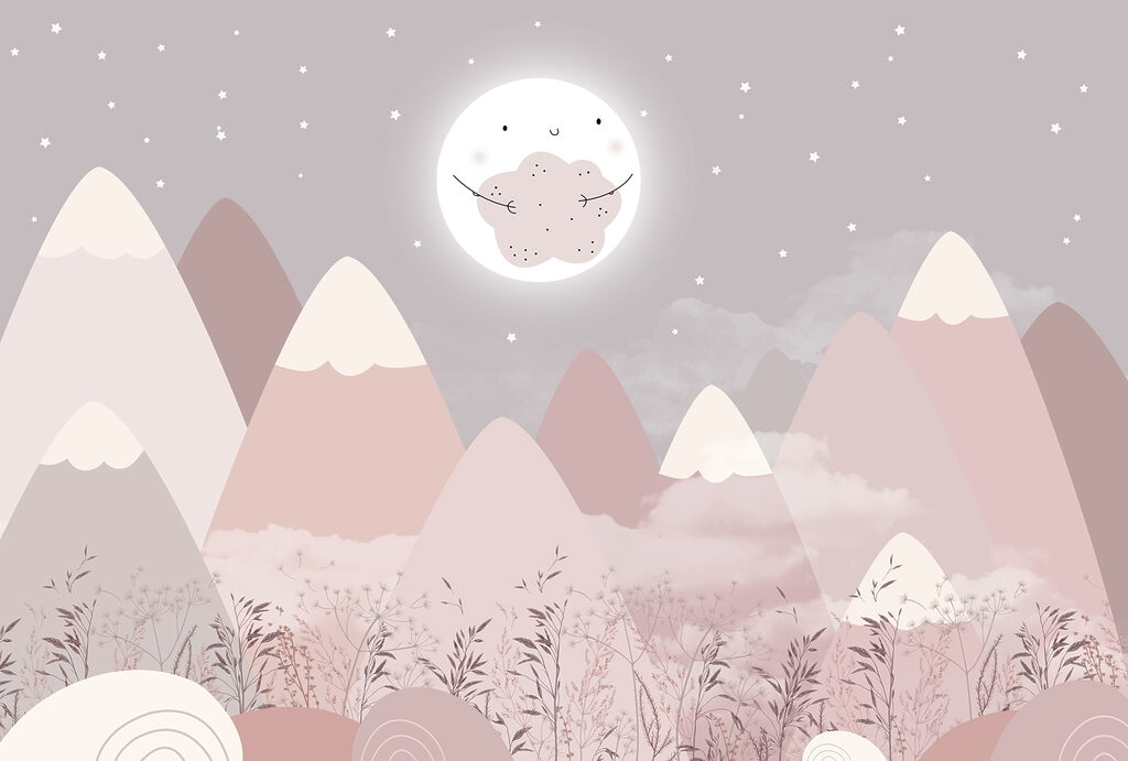 Landscape of mountains and the moon Landscape of mountains and the moon