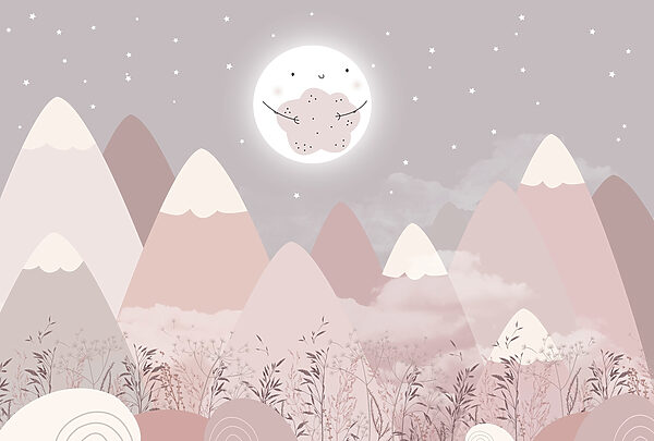 Landscape of mountains and the moon Landscape of mountains and the moon