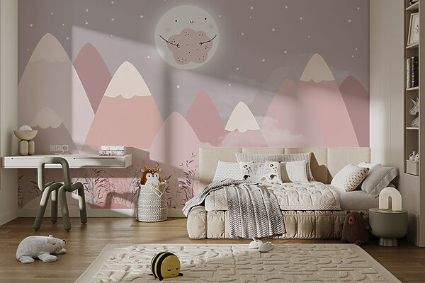 Landscape of mountains and the moon Landscape of mountains and the moon