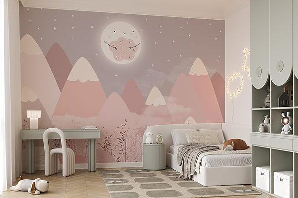 Landscape of mountains and the moon Landscape of mountains and the moon