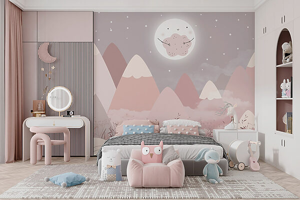 Landscape of mountains and the moon Landscape of mountains and the moon