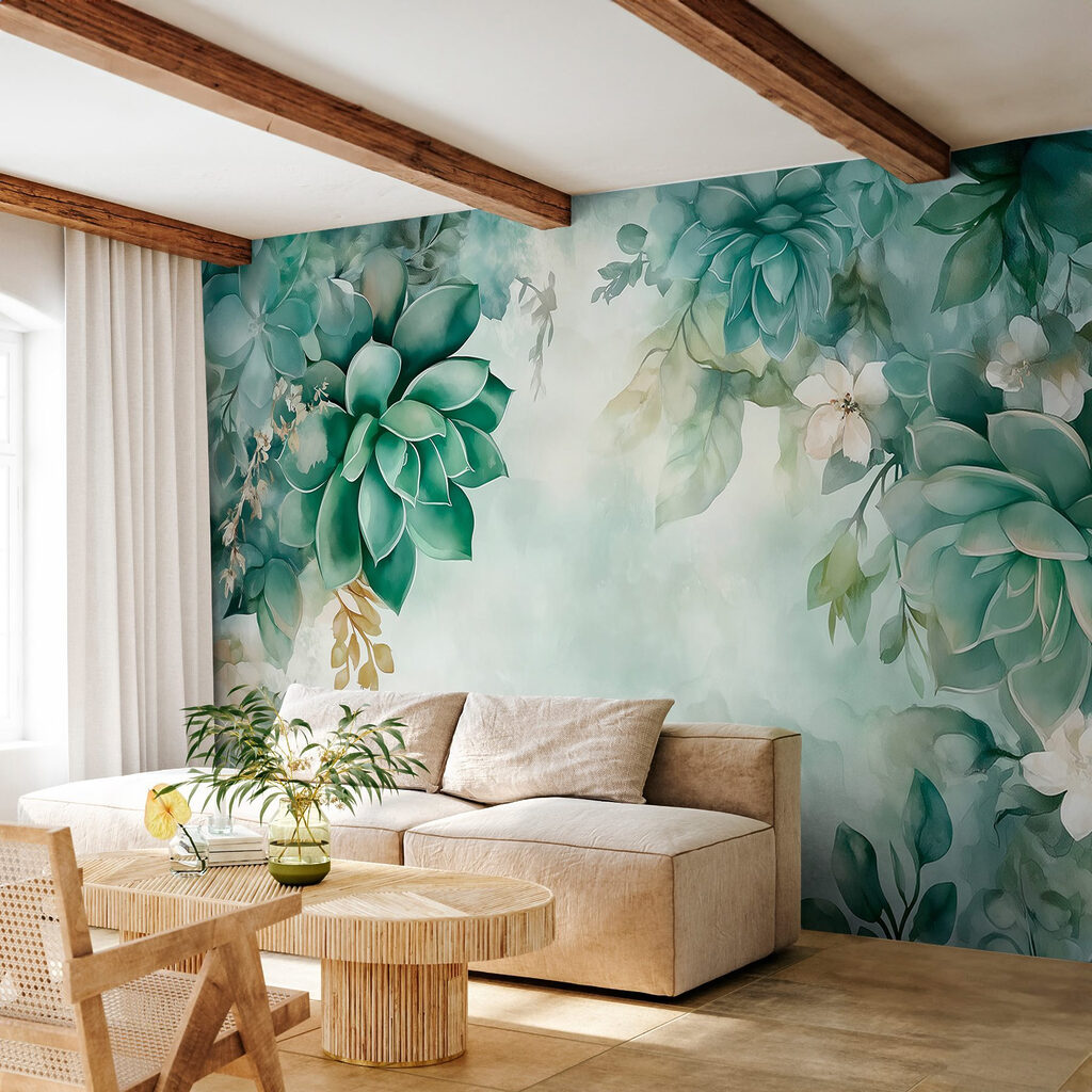 Painting of green plants and flowers