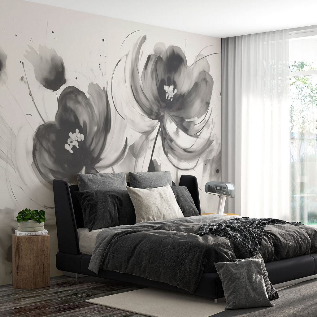 Painting of flowers on a white surface Painting of flowers on a white surface