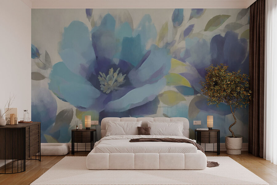 Pintura de flores y hojas