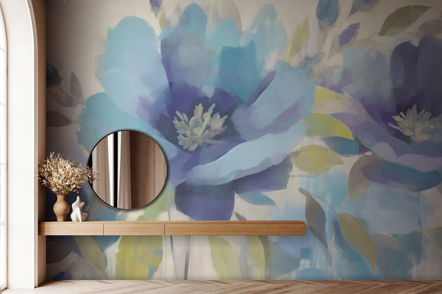 Pintura de flores y hojas