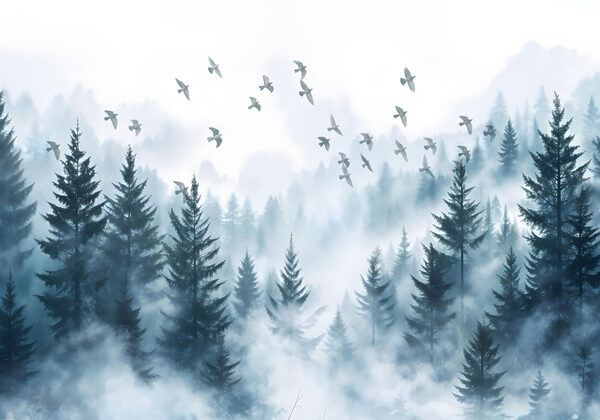 Pájaros volando sobre un bosque Pájaros volando sobre un bosque