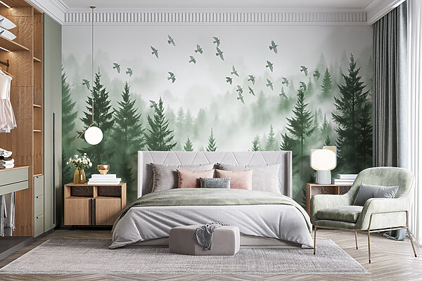 Birds flying over a forest