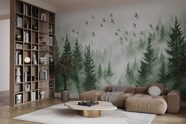 Birds flying over a forest