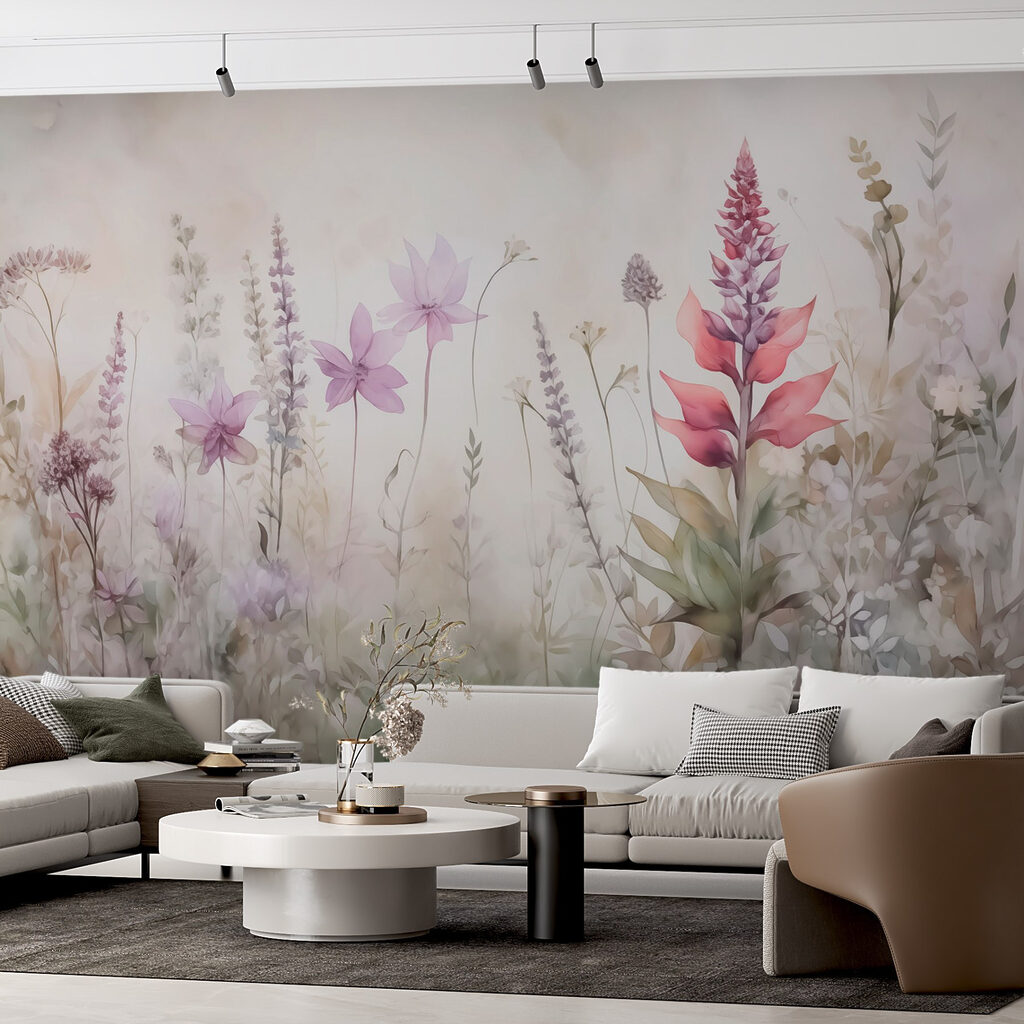 Painting of flowers in a field